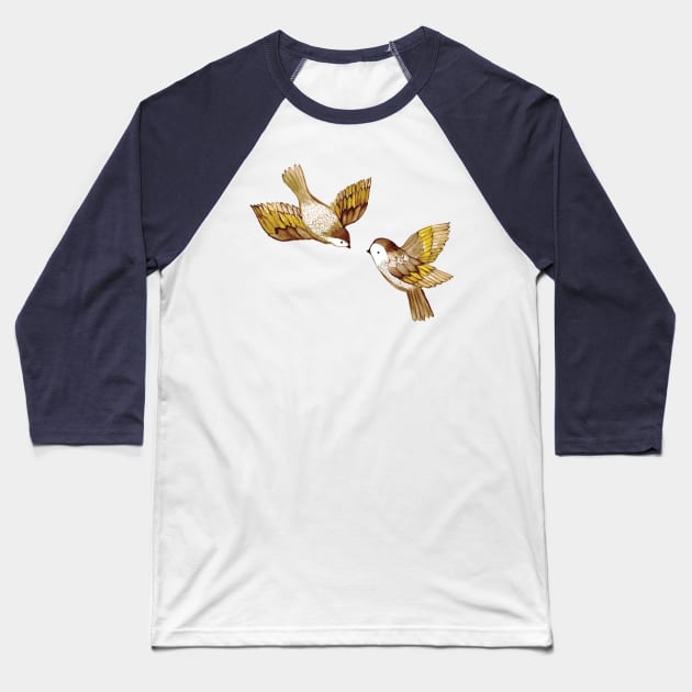 Two Birds Flying Sparrows Baseball T-Shirt by Cecilia Mok